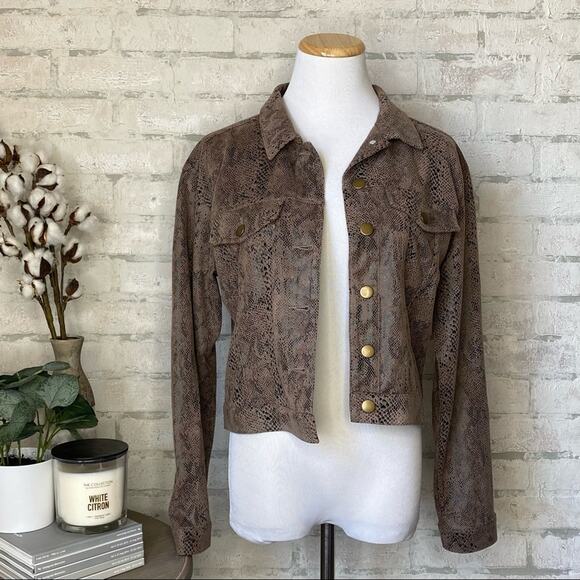 Fate | Brown Snakeskin Faux Suede Cropped Jacket - Picture 2 of 7